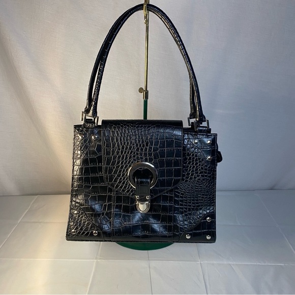 chensen Handbags - 90s Structured Handbag Black Croc Embossed Box Purse Chenson